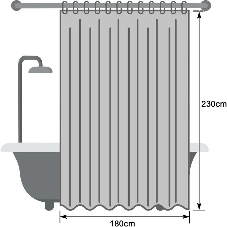 Duschvorhang 180x230 Weiß Wasserdicht Anti Schimmel Textil Stoff 12 Ringe – Bild 7