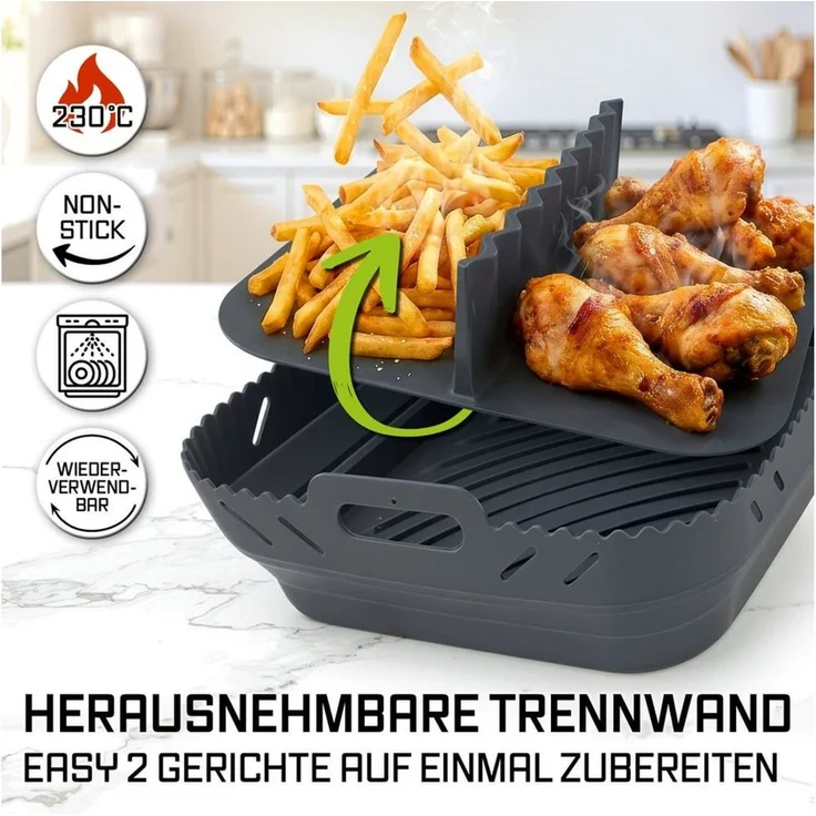 GOURMETmaxx Backform Silikonform Heißluftfritteuse ab 4 L - 2er-Set - mit Trennwand, (2-tlg), Heißluftfritteuse Zubehör Silikon Backform, kreieren, garen, servieren – Bild 3