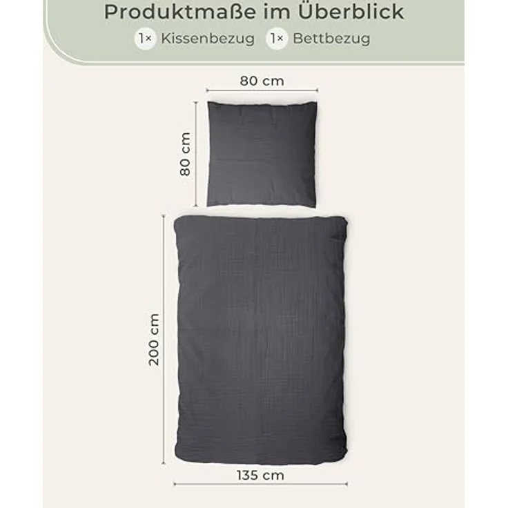 Laynenburg Bettwäsche Musselin aus 100% Baumwolle in 135x200 oder 155x220 cm, atmungsaktiv & bügelfrei – 3 lagig mit Reißverschluss & Haltebändern – Bild 4