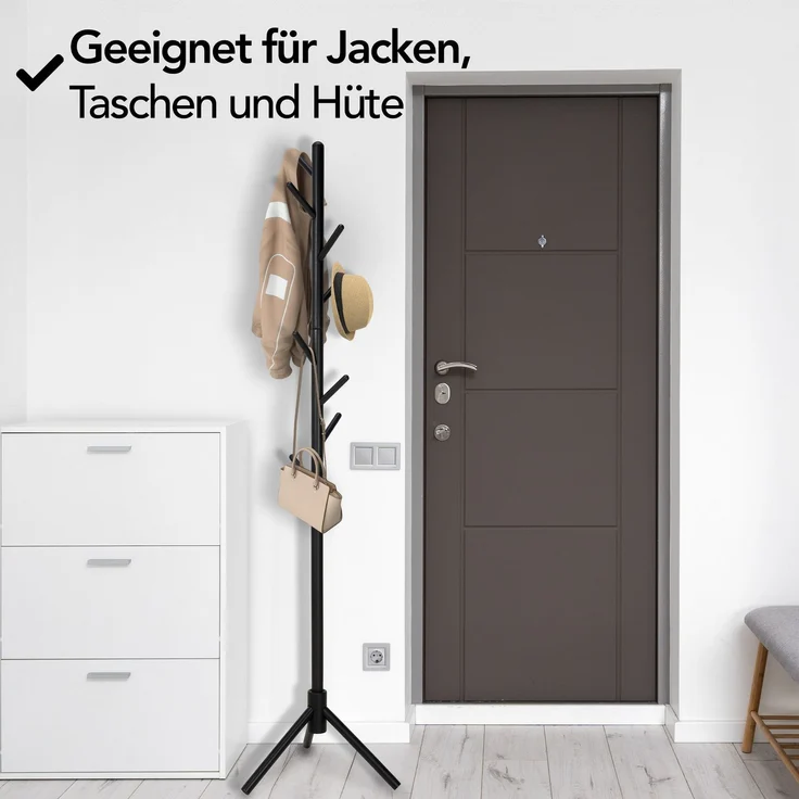 Brixy Garderobenständer - Stehgarderobe - 8 Haken - 175 cm - Garderobenständer Holz - Garderobenständer - Schwarz – Bild 7