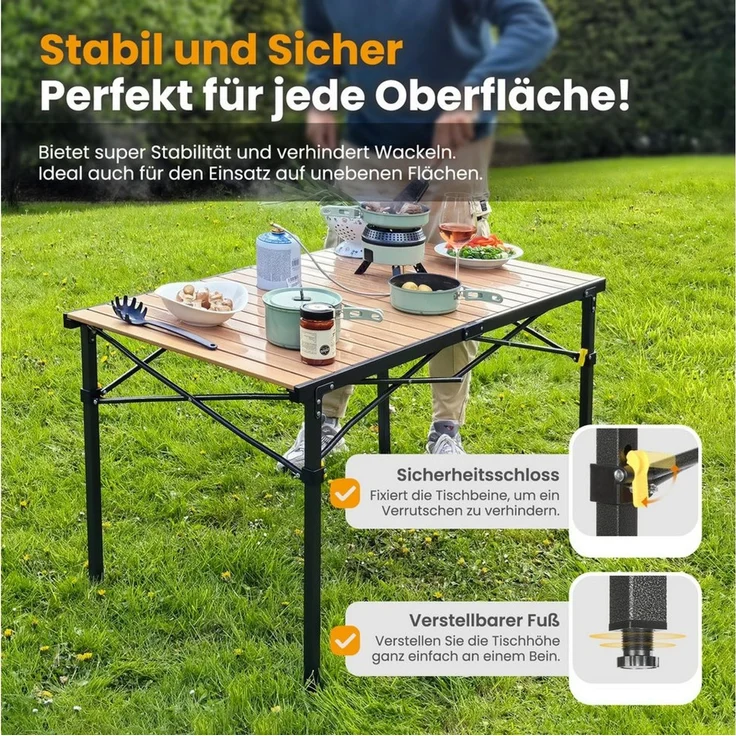 HOMECALL Klapptisch Campingtisch Klappbar Balkontisch Gartentisch Tragbar Outdoor Tisch (Aluminum Roll Up Tabletop, höhenverstellbares Bein, bis 100kg), Robust, stabil, für 4-6 Personen – Bild 3