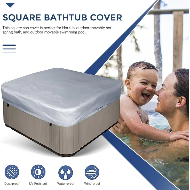 Whirlpool Cover quadratisch 231 × 231 × 30 cm Graue wasserdichte Spa Schutzhülle, UV-fest, Outdoor Hot-Tub Abdeckung – Bild 2