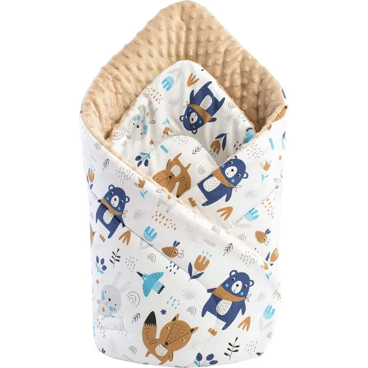 Medi Partners Einschlagdecke Steckkissen Minky 100% Baumwolle 75x75 cm Babyhörnchen doppelseitig weich ganzjährig multifunktional antiallergisch Babys (Tiere im Wald mit Beige)