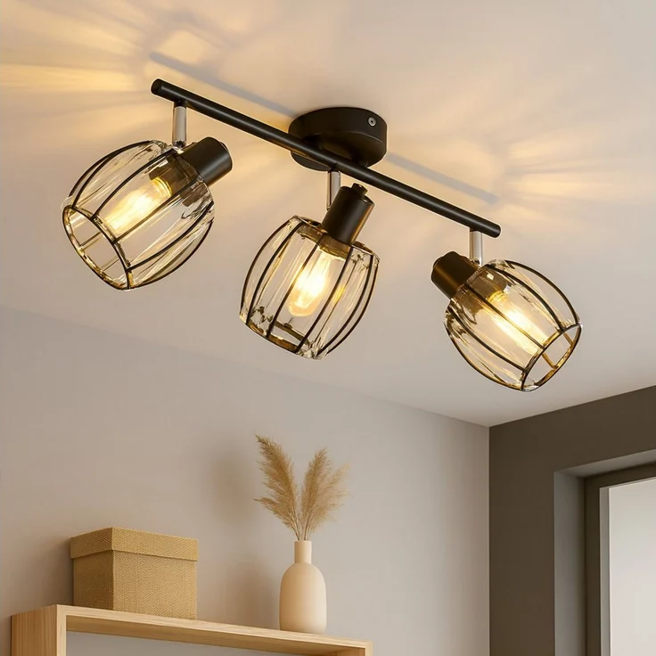 Nettlife Deckenstrahler Kristall Vintage Industrial Deckenspot Schwarz E14 350° schwenkbar, LED wechselbar, Retro Strahler Industrial Flurlampe für Flur Hotel – Bild 5
