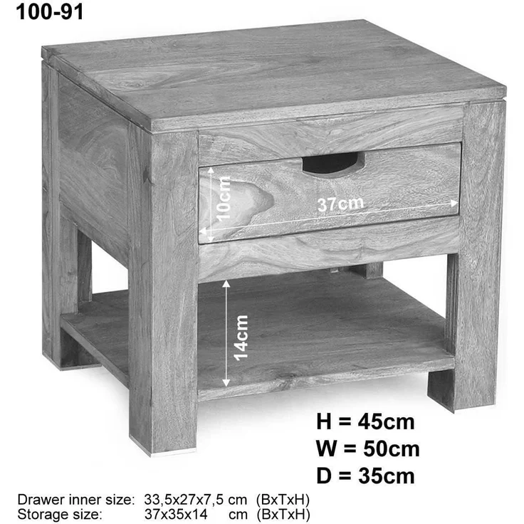 Nachttisch Sheesham 50x35x45 grau geölt NATURE GREY #91 – Bild 4