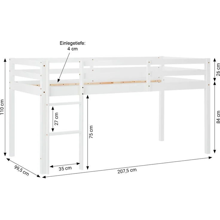 Hochbett Kinder 90x200 cm Kinderbett Kinderhochbett Stockbett Tunnel Vorhang Lila Peach Leiter Holz Massiv – Bild 3