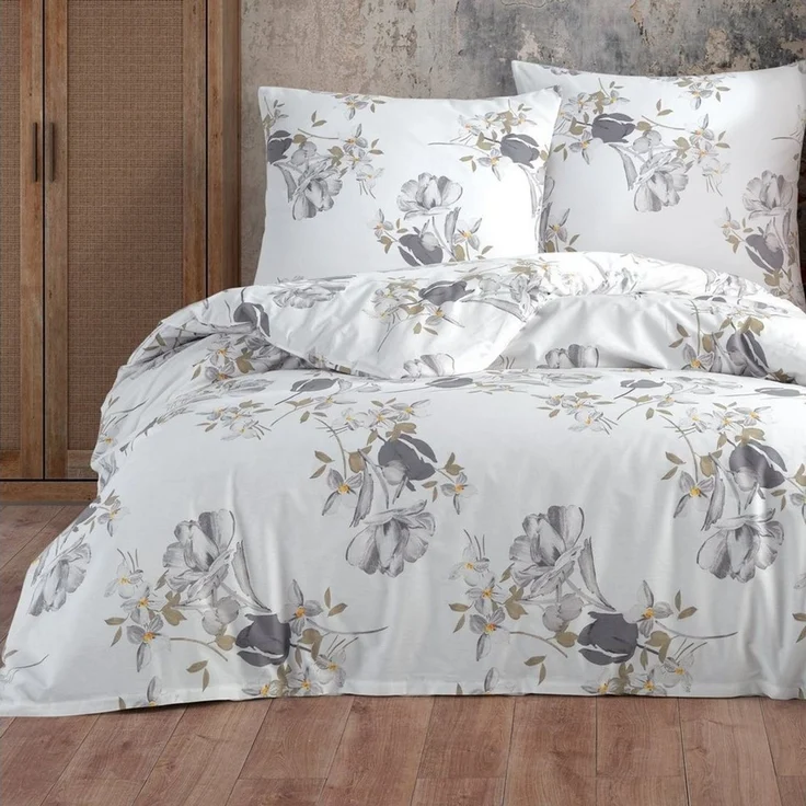 Buymax Bettwäsche, Renforcé, 2 teilig, Bettbezug-Set 155x220 cm 100% Baumwolle mit Reißverschluss Blumen Weiß – Bild 1