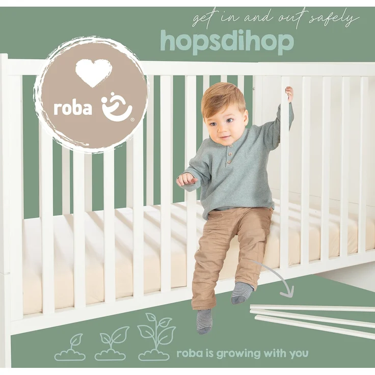 roba Babybett Momo 70 x 140 cm - Mitwachsendes Gitterbett - Höhenverstellbar - Umbaubar zum Juniorbett - Holz cashmere lackiert / Dekor Tristan Eiche – Bild 7