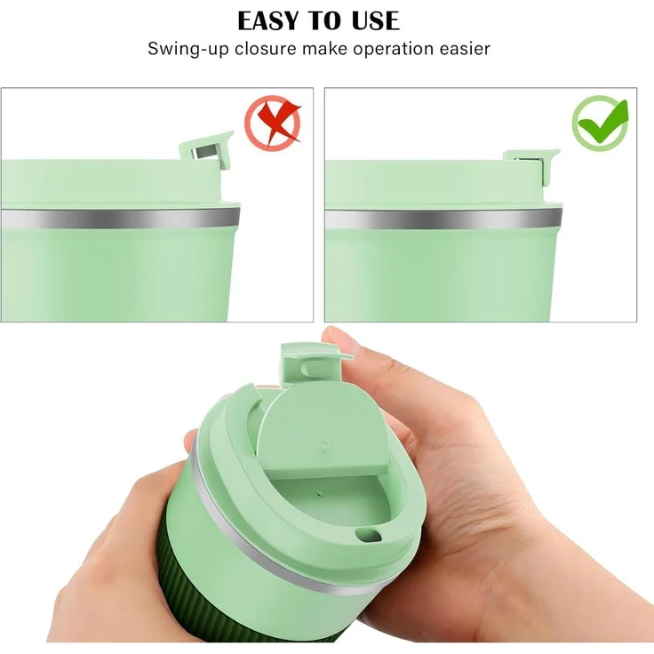 Thermobecher Isolierbecher 380ml Edelstahl Kaffeebecher Doppelwandig Vakuum Grün – Bild 6