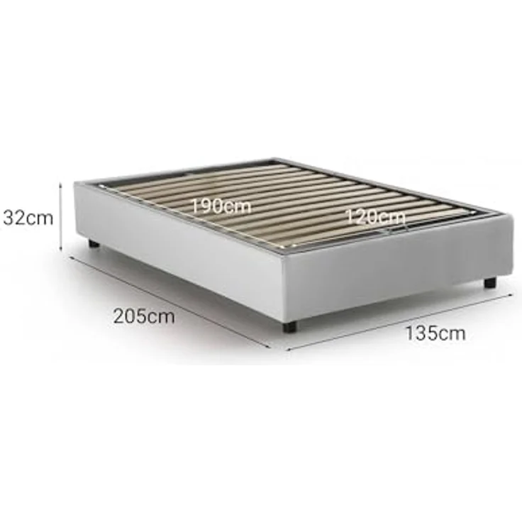 Talamo Italia - Doppelbett Nicole, Bettkasten mit Stoffbezug, 100 % Made in Italy, Öffnung vorne, geeignet für Matratzen 120 x 190 cm, Weiß – Bild 2
