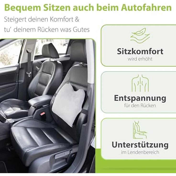 feela.® Ergonomisches Rückenkissen, Gedächtnisschaum-Rückstützkissen mit verstellbarer Passform für Auto- und Bürostühle, Silber – Bild 2