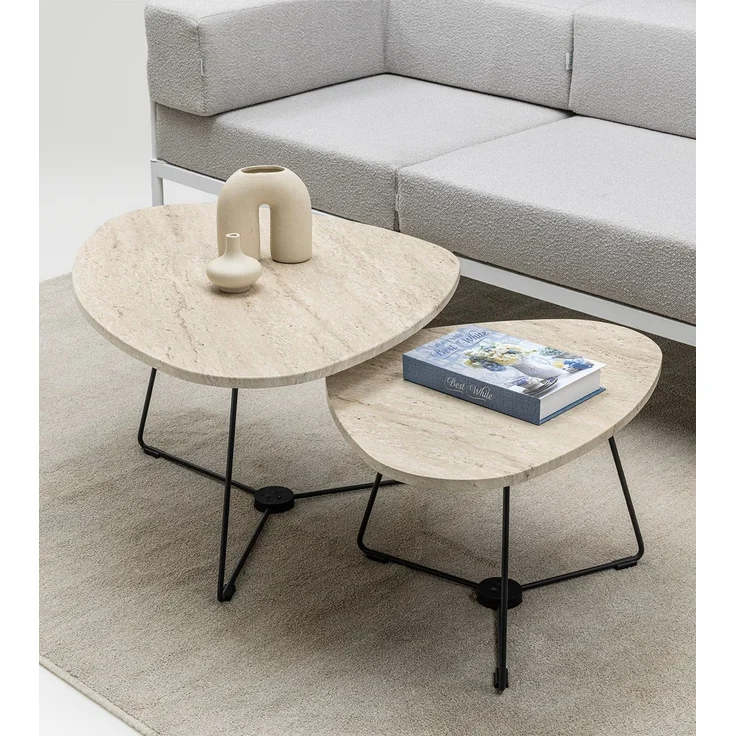 Skye Decor 'Pebble Nesting Table 69 - Travertine' Satztisch (2-teilig), Travertin, 69 x 46 x 94 cm – Bild 2