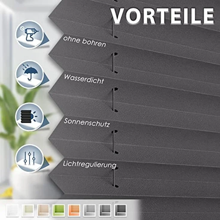 Sanfree Plissee Klemmfix Plisseerollo ohne Bohren Anthrazit B40 x H200cm inkl. Klemmträger Blickdicht und lichtdurchlässig Jalousie Faltrollo Sichtschutz und Sonnenschutz Rollo für Fenster & Tür – Bild 2