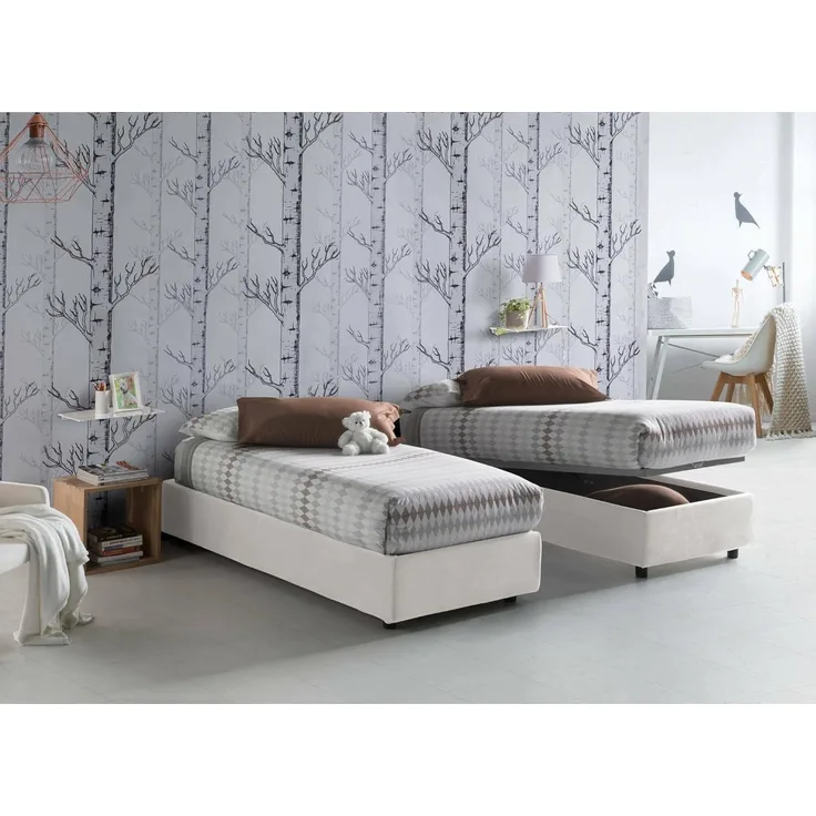 Talamo Italia - Einzelbett Ilaria, Bettkasten mit Stoffbezug, 100 % Made in Italy, Öffnung vorne, geeignet für Matratzen 90x190 cm, Weiß