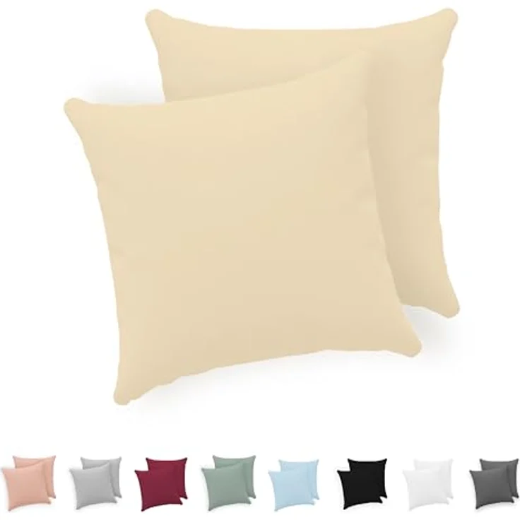 Twinzen® Kissenbezug 30x30 (2er-Set) - 100% Jersey Baumwolle 150 GSM Kissenbezüge - Beige - Für Kissenbezüge 30x30 cm - Kissenhülle - Kissenbezug mit Reißverschluss - Oeko-Tex Zertifiziert – Bild 2