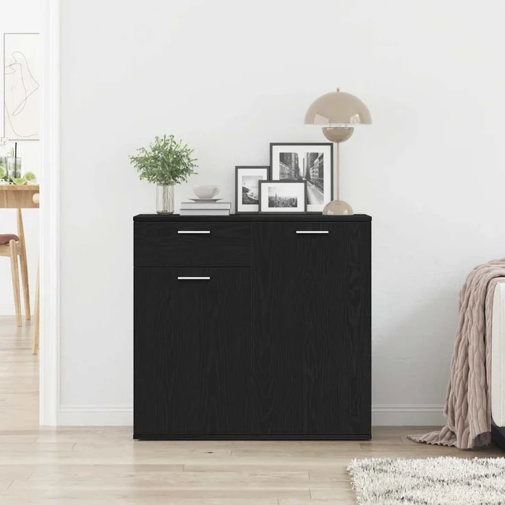 vidaXL Sideboard Schwarz Eichen-Optik 80x36x75 cm Holzwerkstoff 862010 – Bild 3