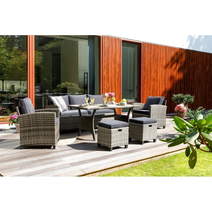 KONIFERA Gartenlounge-Set Amsterdam, (Set, 16-tlg, 1x 3er Sofa, 1x 2 Sessel, 2x Hocker, 1xTisch 144,5x74x67cm,Polyrattan), Stahl, Ablagefläche unter dem Tisch, Loungeset – Bild 5
