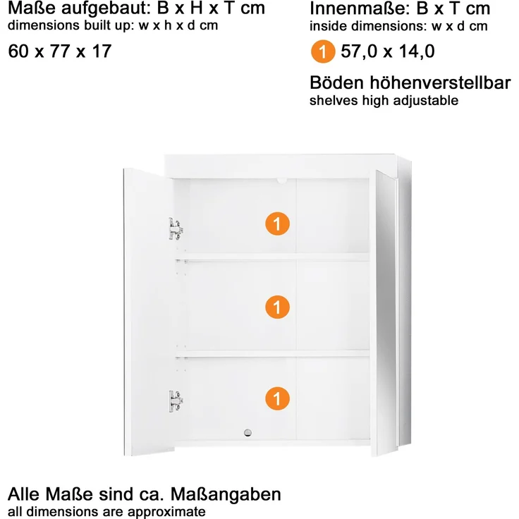 Trendteam 'Amanda' Spiegelschrank, Holz, 77 x 17 x 60 cm, Weiß Hochglanz – Bild 3