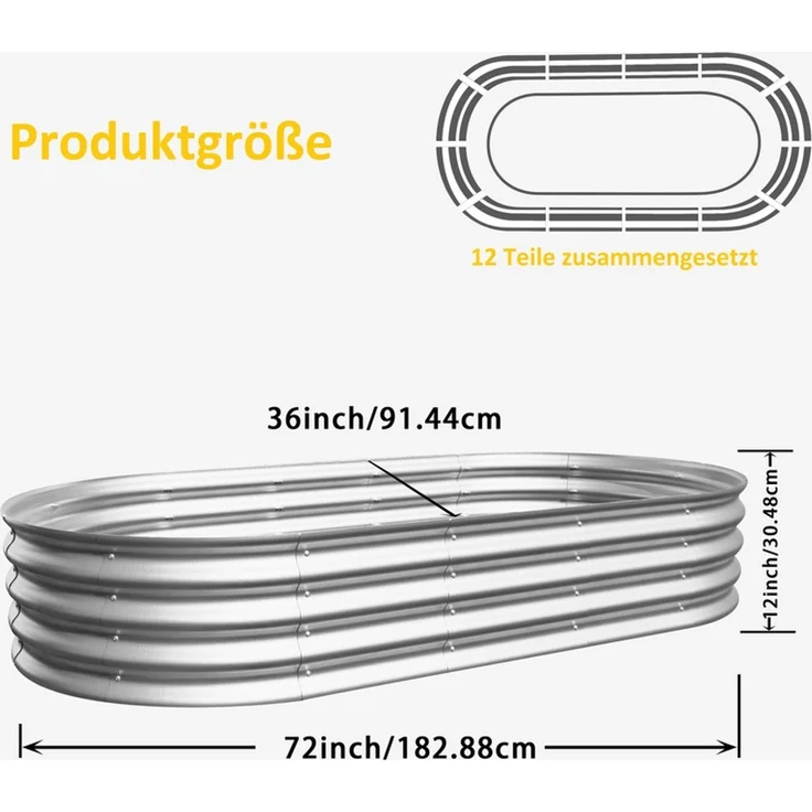 Homerecommend Hochbeet 2er Set 180x90x30 cm, Gartenbeet aus verzinktem Stahl, für Kräuter und Gemüse, Silber – Bild 2