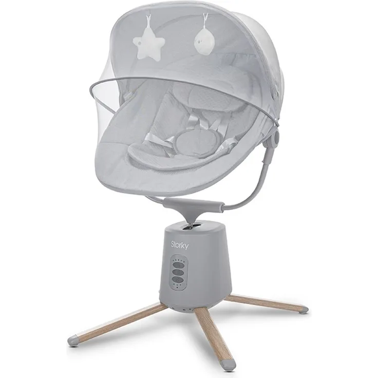 Lorelli Babywippe Storky Musik Bluetooth Fernbedienung Plüschtiere Timer Gurt grau