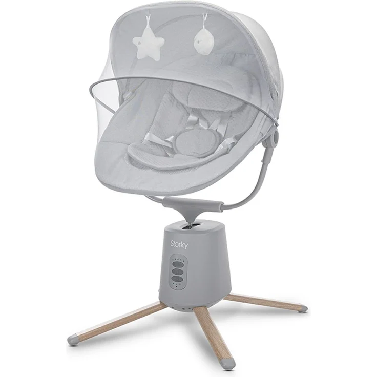 Lorelli Babywippe Storky Musik Bluetooth Fernbedienung Plüschtiere Timer Gurt grau – Bild 1