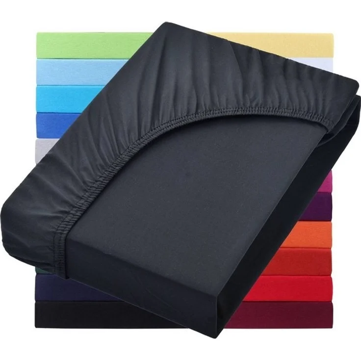 NatureMark Spannbettlaken Jersey Basic Spannbetttuch, 100% Baumwolle, Gummizug: rundum, (1 Stück), in vielen Größen und Farben, bis 40cm Steghöhe, 200x220cm, Schwarz – Bild 4