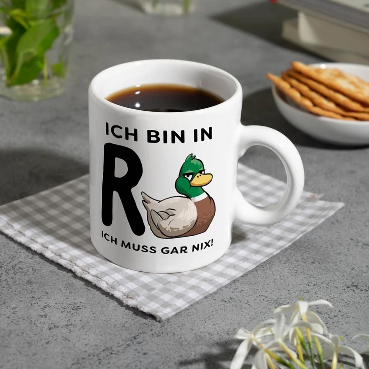 speecheese Tasse Ente Ruhestand Kaffeebecher mit Spruch Ich bin in R muss gar nix – Bild 8