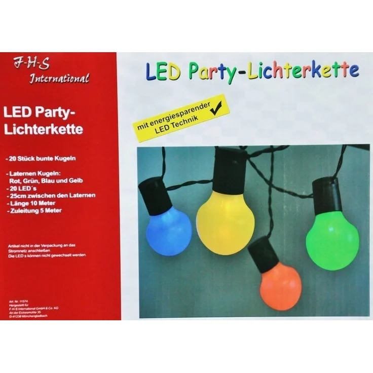 LED Party-Lichterkette 10 m, mit 20 Birnen bunt für innen und außen – Bild 2