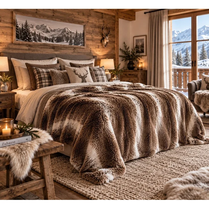 Wohndecke Fell-Imitat Kuscheldecke Bett-Überwurf Tagesdecke, heimtexland, Chalet Sofadecke I kuschelig warm I 150x200 cm – Bild 4