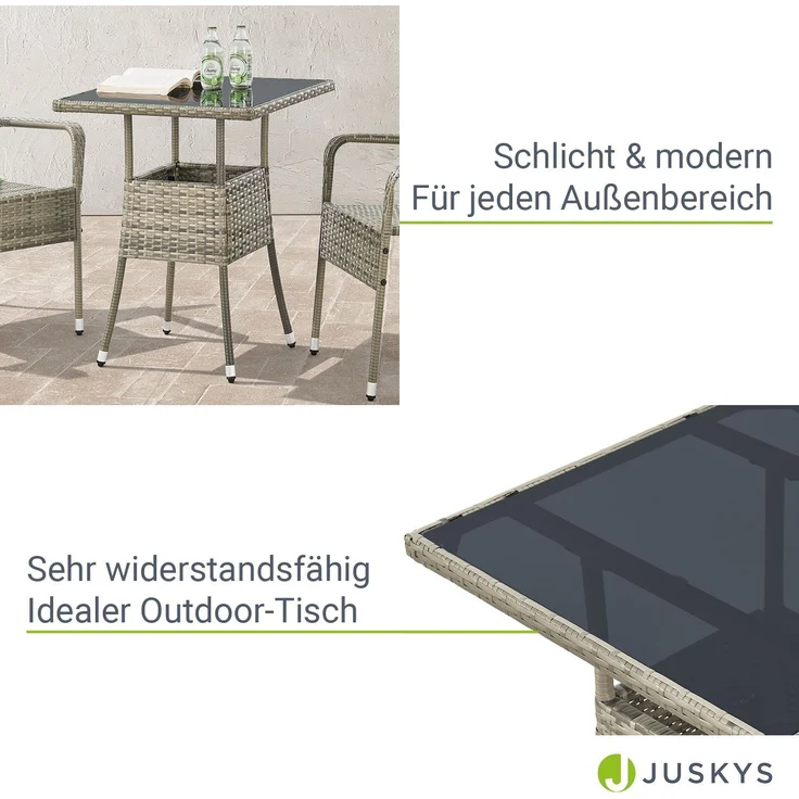 Juskys Polyrattan Gartentisch Yoro wetterfest - Balkontisch 60x60 cm eckig - Rattan Beistelltisch mit Glasplatte - kleiner Tisch für Balkon - Grau – Bild 3