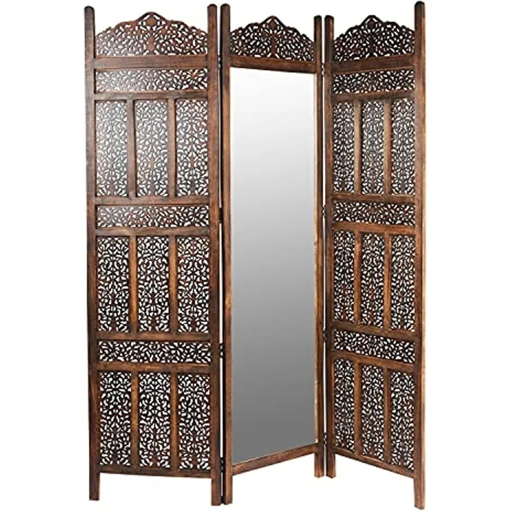 Marrakesch Orient & Mediterran Interior Paravent Holz Spiegel Paravent Raumtrenner Orientalisch Elroi (1 St), Handarbeit – Bild 2