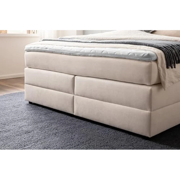 Belanoti Boxspringbett LOFT (Boxspringbett 160x200 mit Bettkasten, 7-Zonen Taschenfederkern Matratze inklusive Visco Topper), Bett 160x200 in der Farbe Beige H2/H3 Polsterbett – Bild 10