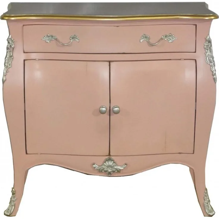 Casa Padrino Barock Kommode Antik Rosa / Silber / Gold 90 cm - Schrank Möbel