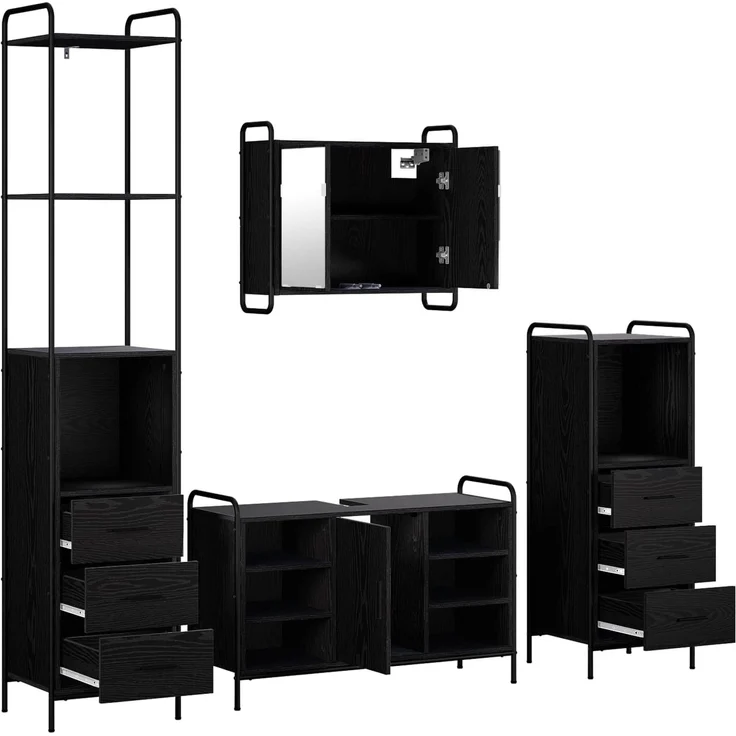 vidaXL Badezimmerschrank-Set 4 stk. Schwarz Eichen-Optik 3444681 – Bild 7