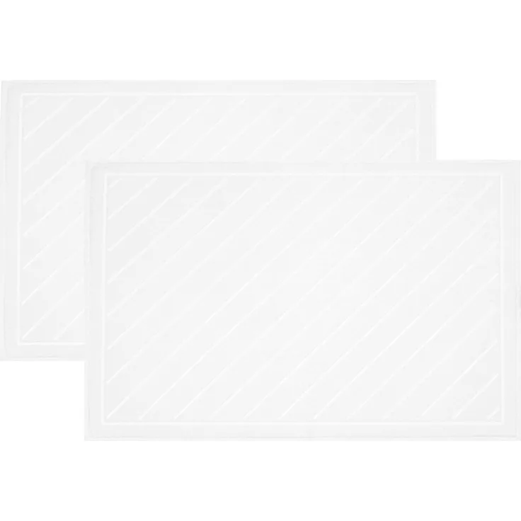 ZOLLNER 2er Set Badematte, Baumwolle, weiß, 50x75 cm mit Diagonalstreifen