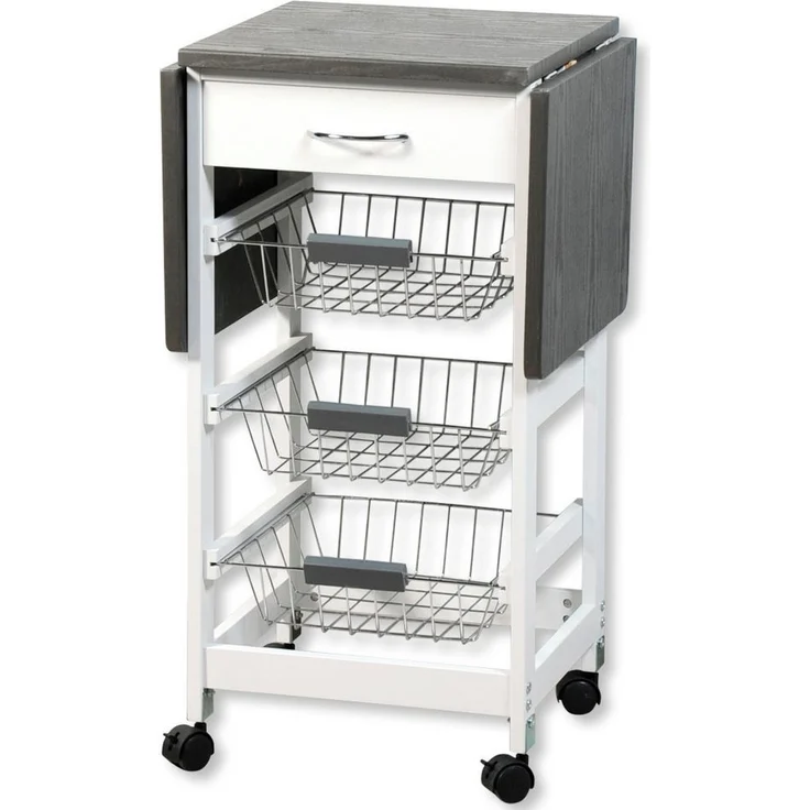 KESPER Küchenwagen 25816-13 mit 2 ausklappbaren Arbeitsplatten / Dekorfolie grau / Servierwagen – Bild 2