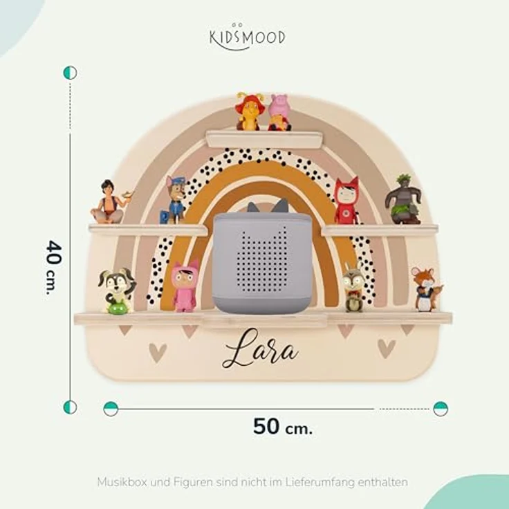 Kidsmood - Tonie Regal personalisiert mit Namen – Wandregal für Toniebox 2 & Figuren | Abgerundete Ecken & Kanten Inkl. Metallplättchen für Tonie Hörfiguren | Kinderzimmer Regal für Mädchen & Jungen – Bild 3