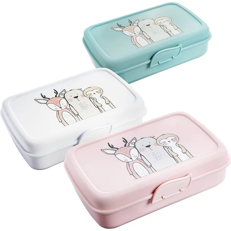 Centi Lunchbox Brotdosen Kinder, Lunchboxen mit 3 Trennfächern und Clickverschluss, Kunststoff, (Set, 3-tlg, in pastel-grün, weiß und rosa), Bento Box Kinder, Brotzeitbox ohne BPA+Weichmacher, Frühstücksbox