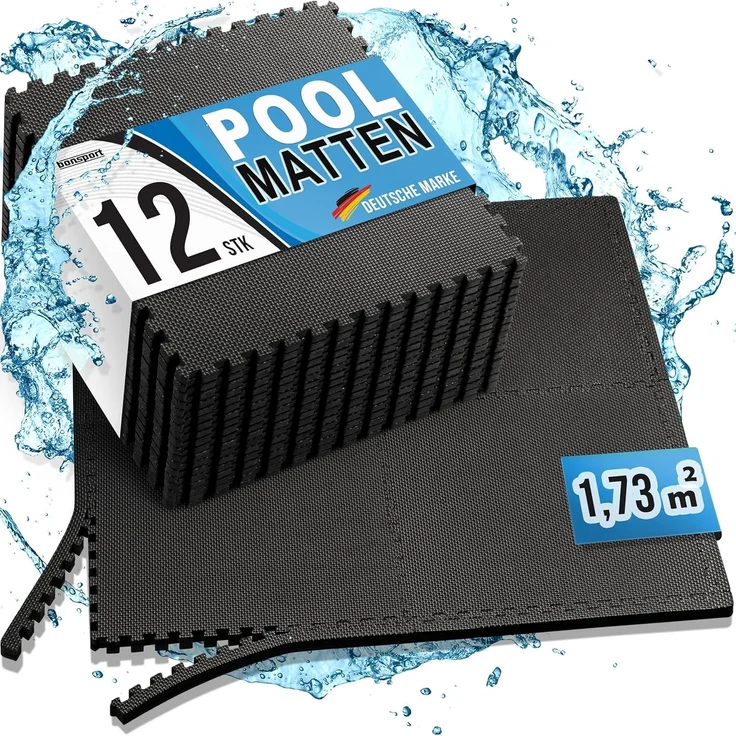 bonsport Pool Unterlegmatte Poolmatte 12 Stück - Bodenschutz Matte für den Pool/Planschbecken - Bodenfolie Bodenmatte Poolunterlage Bodenschutz schwarz – Bild 1
