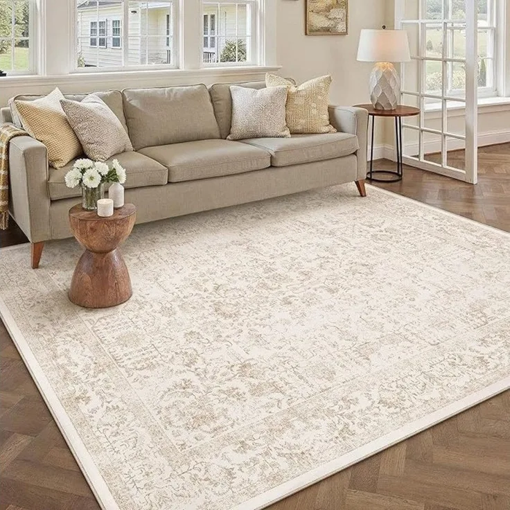 PURECOZY Teppich kurzflor, Wohnzimmerteppich, rutschfester Teppich, Vintage-Stil, rechteckig, Höhe: 6.1 mm, geeignet für verschiedene Innenräume