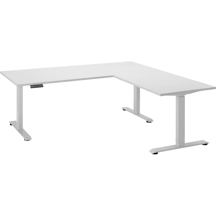 Eckschreibtisch >Ben< höhenverstellbar bis 117cm, weiss - 180x74/117x177cm (BxHxT) – Bild 1