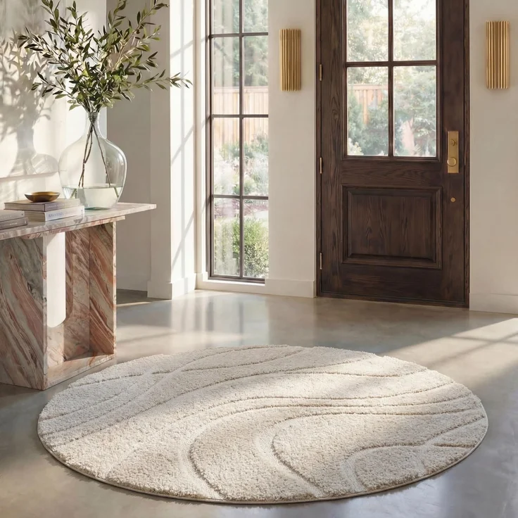 SAFAVIEH Zottelig Teppich für Wohnzimmer, Esszimmer, Schlafzimmer - Florida Shag Collection, Hoher Flor, Creme, 122 X 122 cm