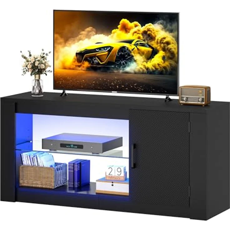 YITAHOME TV Schrank, TV Lowboard LED Schwarz - Fernsehschrank Fernsehtisch mit RGB-LED-Leuchten Lowboard Glasregal Fächern für 43 Zoll & kleinere TVs,für Wohnzimmer Schlafzimmer, B106 x H50 x T35 cm – Bild 8