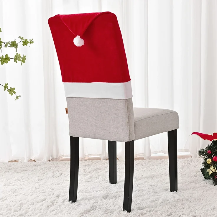 ABC 4-teiliges Stuhlhussen-Set, für Weihnachten, rot, Flanell / Vliesstoff, 6 x 30 x 14 cm – Bild 3