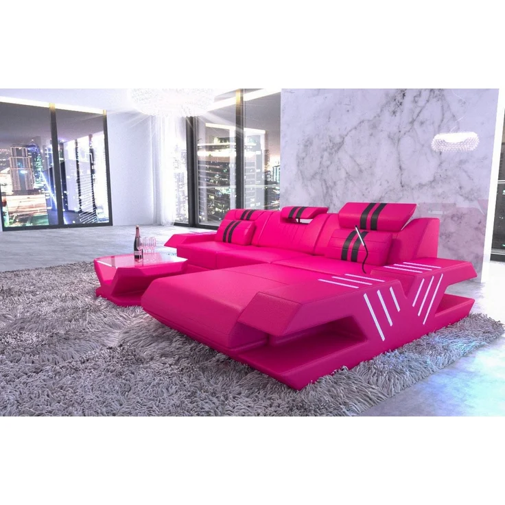 Ecksofa Venedig L Form aus Leder - Kunstleder - pink-schwarz - Rechts – Bild 3