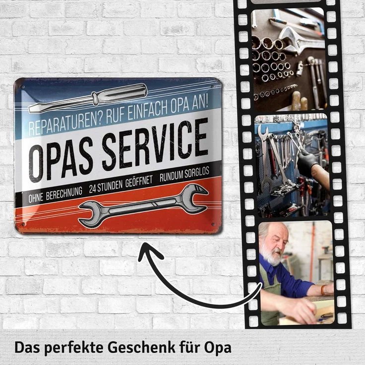 LANOLU Blechschild Opas Service - 15x20cm – Metall – Mehrfarbig – 15143 – Bild 3