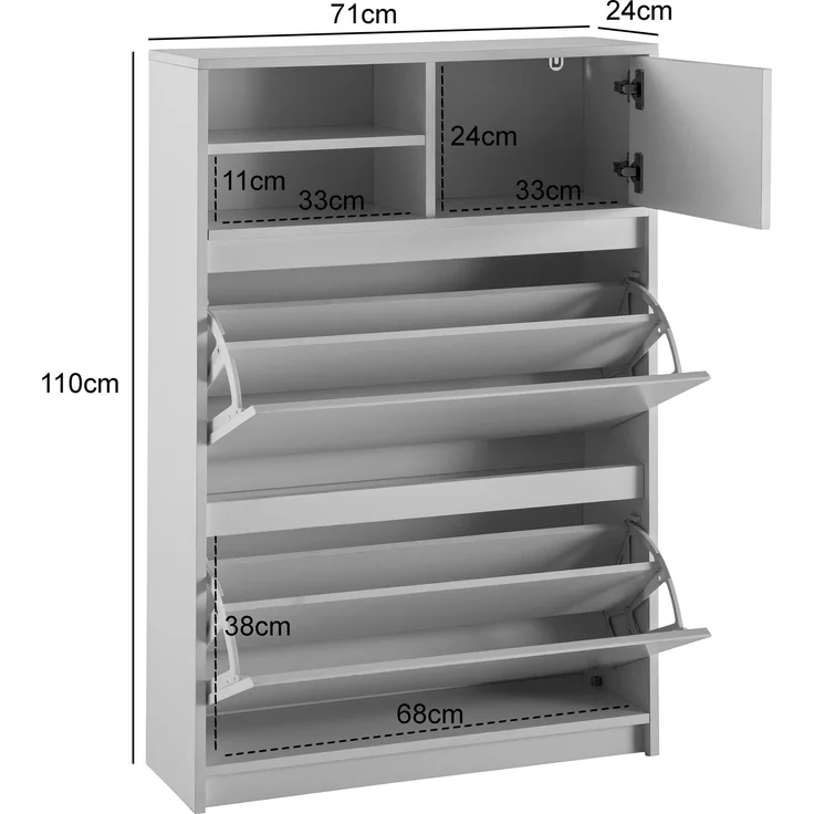 FINEBUY Schuhschrank FB102985 (Schuhkipper Weiß 71x110x24 cm Geschlossen) Schuhregal Flurschrank mit Ablage, Flurkommode – Bild 3