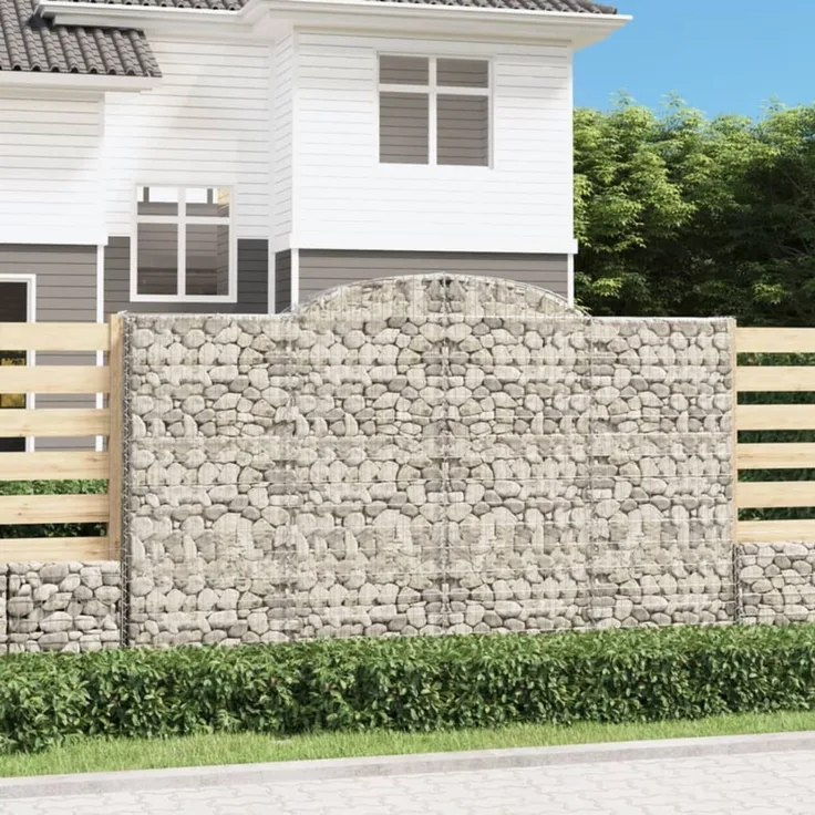 vidaXL Gabione mit Hochbogen 300x30x180/200 cm Verzinktes Eisen 153509