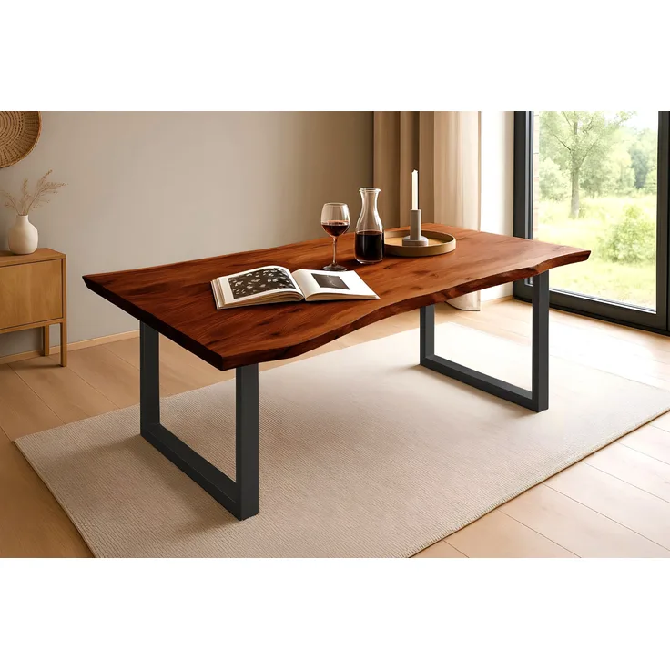 Esstisch Baumkante massiv Akazie nussbaum 140 x 80 schwarz QUINN 61854169