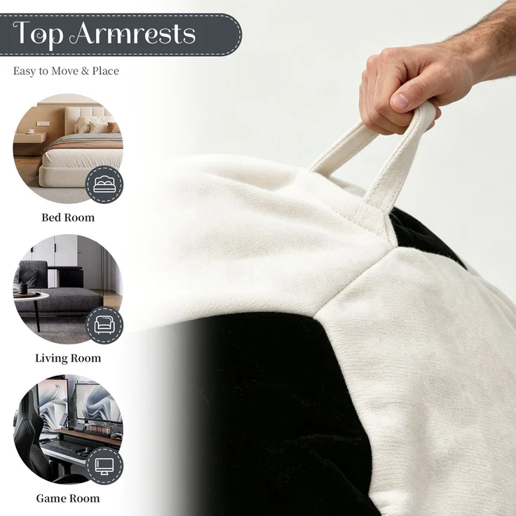 Großer, fußballförmiger Sitzsack, mehrfarbige Ziernähte, bequemes Sofa zum Entspannen im Schlafzimmer, Wohnzimmer oder in der Leseecke, ideal für Erwachsene und Jugendliche – Weiß + Schwarz – 52 x 43,5 x 31,5 cm – YOUDENOVA – Bild 4